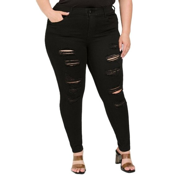 torrid Denim - Torrid Size 30 Bombshell Skinny Heavy Distressed High Rise Crop Black Jeggings